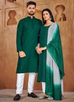 Pure Cotton Green Traditional Wear Embroidery Work Readymade Combo Set